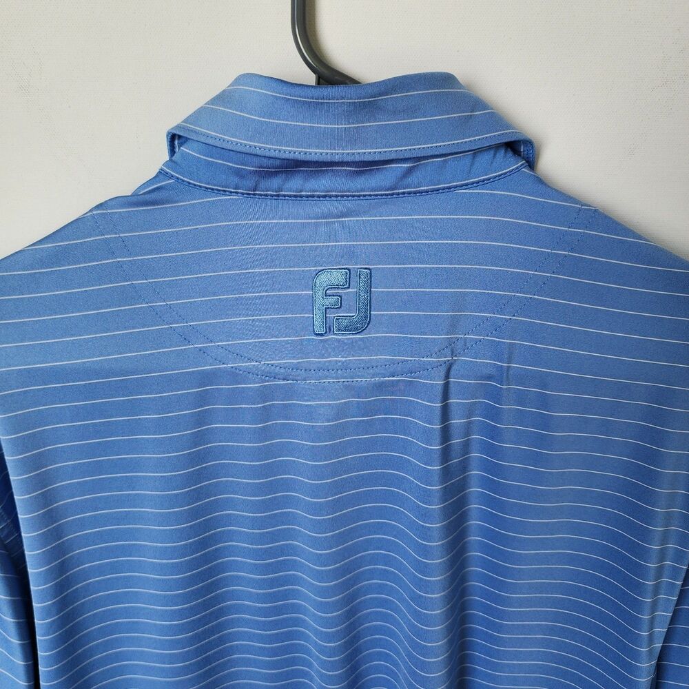FJ Footjoy Mens Small Performance Golf Polo Blue White Striped Moisture Wicking - Picture 6 of 10